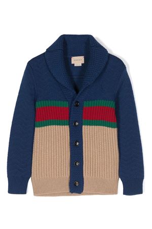 cardigan in lana blu GUCCI KIDS | 738311XKDAG2400